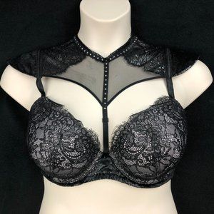 Victoria's Secret 34DDD Black Very Sexy Push Up Bra Underwire Gothic Velvet Lace